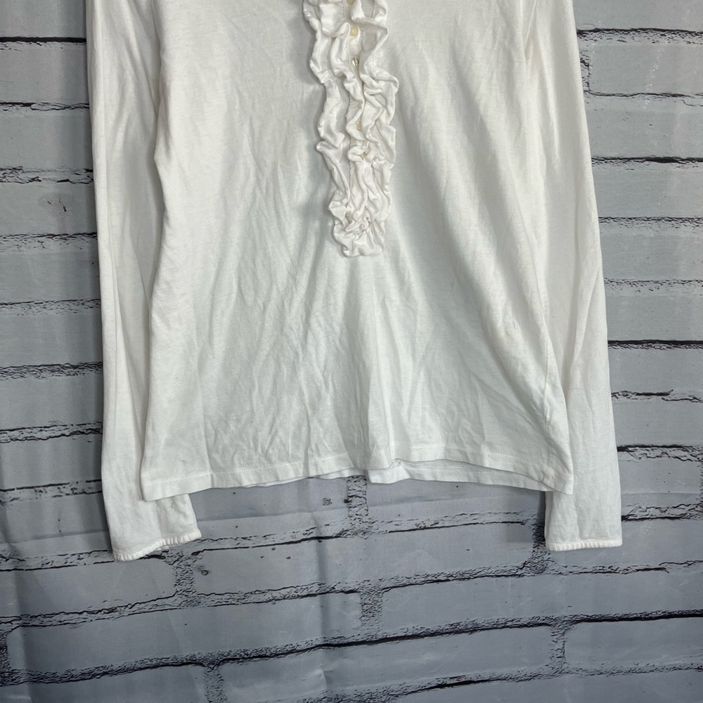 Vintage Lauren Jeans Co Ralph Lauren White Cotton Ruffle Half-Button Blouse L - Picture 4 of 14